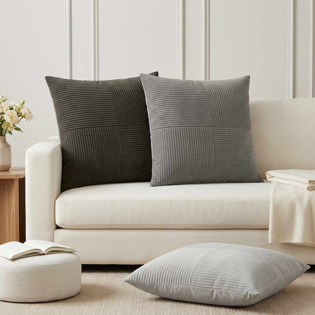 Cushion Cover ALMELO 65 x 65 cm Corduroy 6 Width 65 cm Anthracite