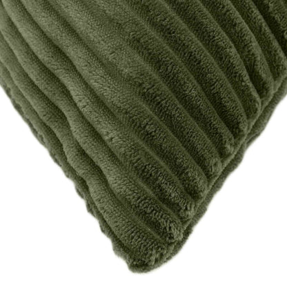 Close-up of the green corduroy fabric showing the ribbed texture
