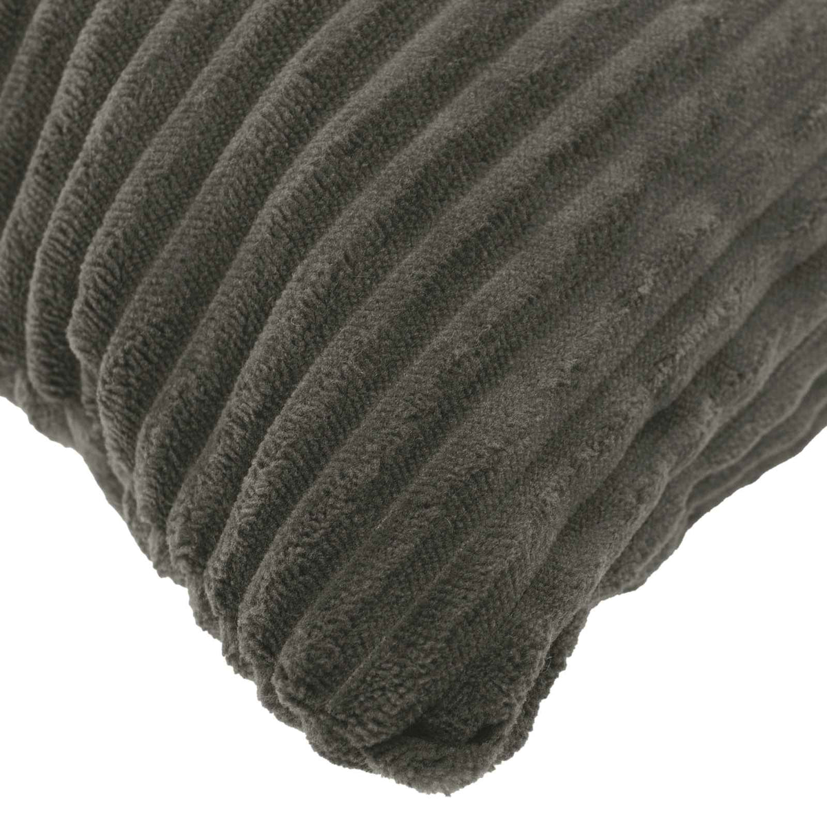 Close-up of the soft ribbed corduroy fabric of the anthracite cushion cover