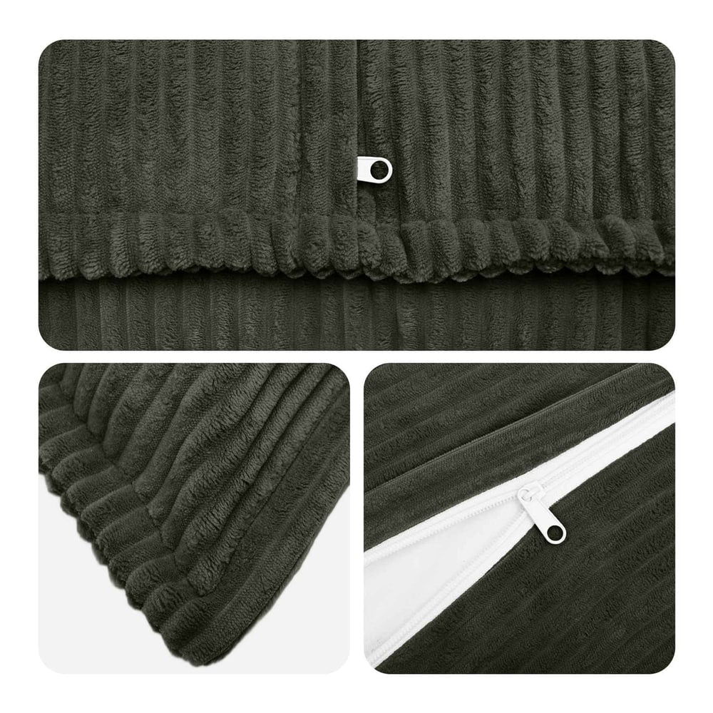 Close up of the corduroy texture and zip on the pillowcase