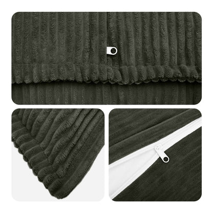 Close up of the corduroy texture and zip on the pillowcase
