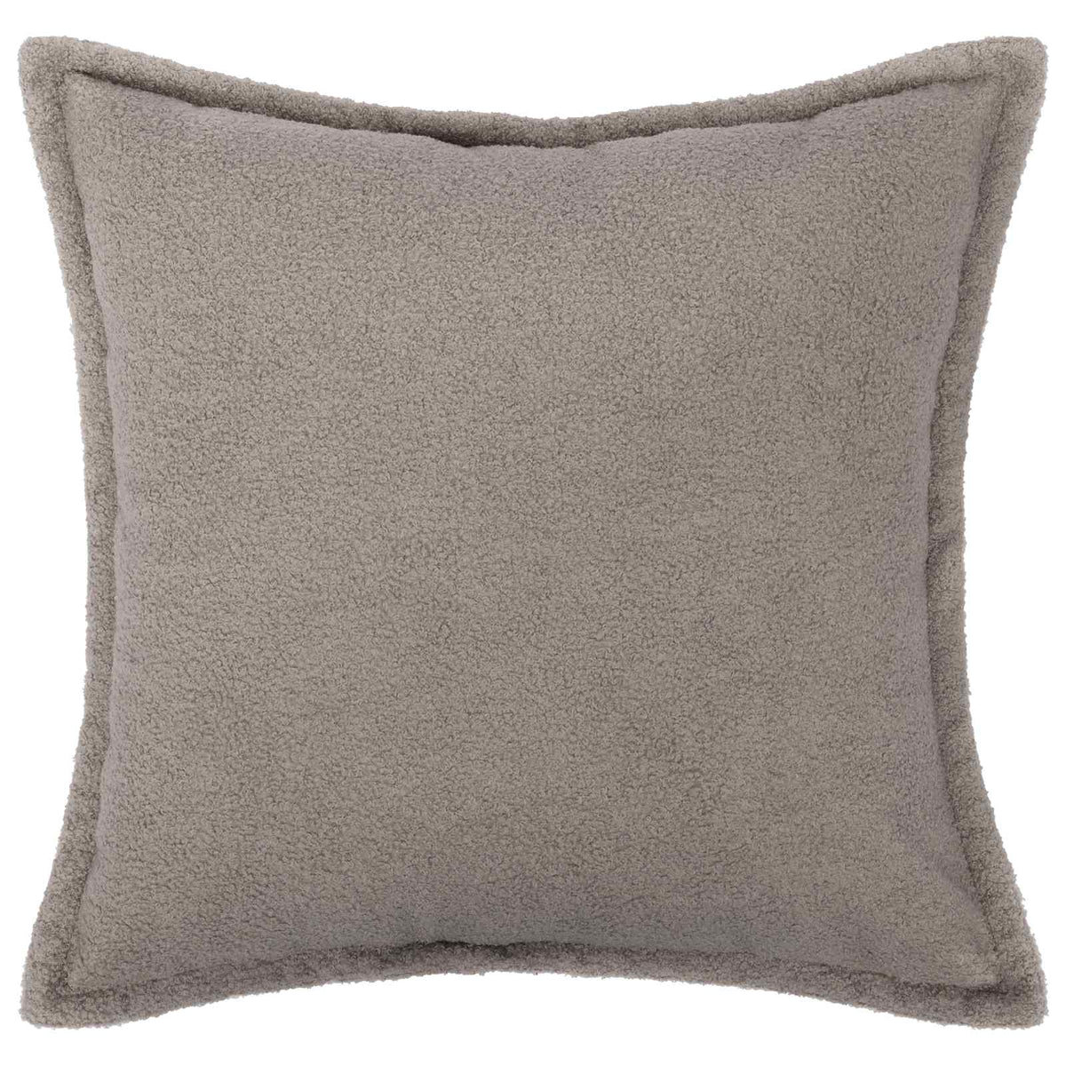 The square light grey cushion cover with a textured bouclé finish