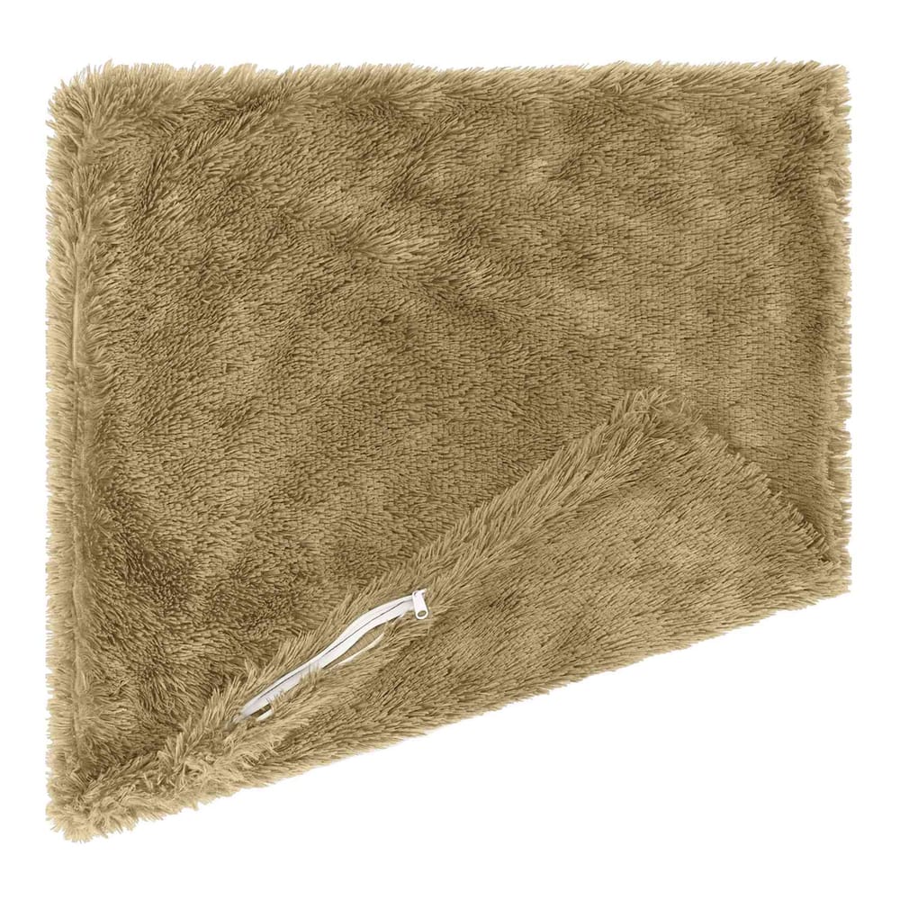 The throw pillow cover showing the zip fastening and soft fleece texture