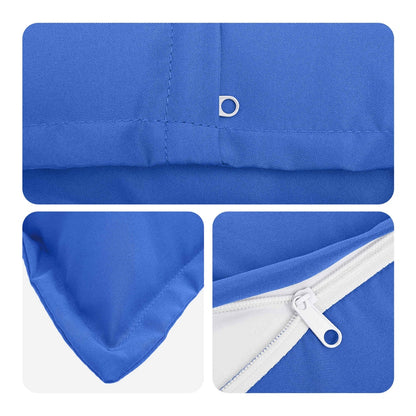 Close up details of a royal blue pillowcase showing stitching and zip