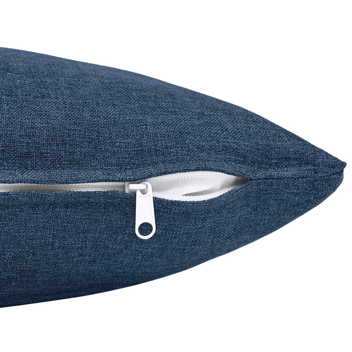 close up of a blue cushion zip