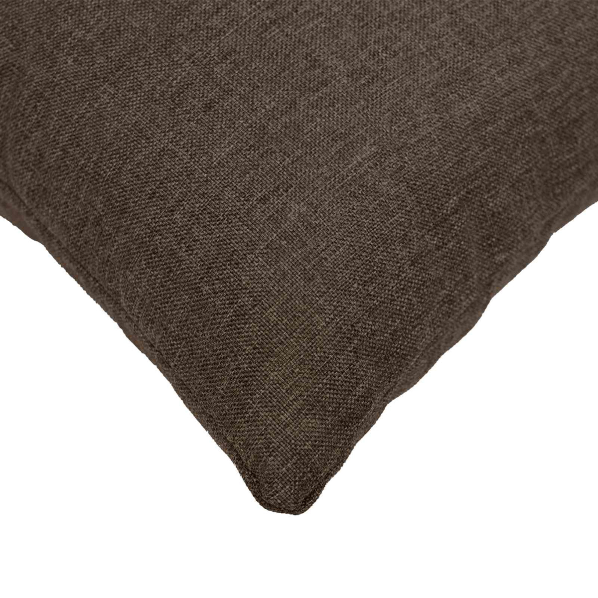 the throw pillows showing a detailed view of the textured taupe fabric corner