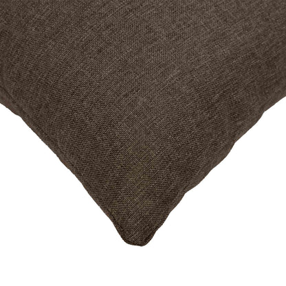 the throw pillows showing a detailed view of the textured taupe fabric corner