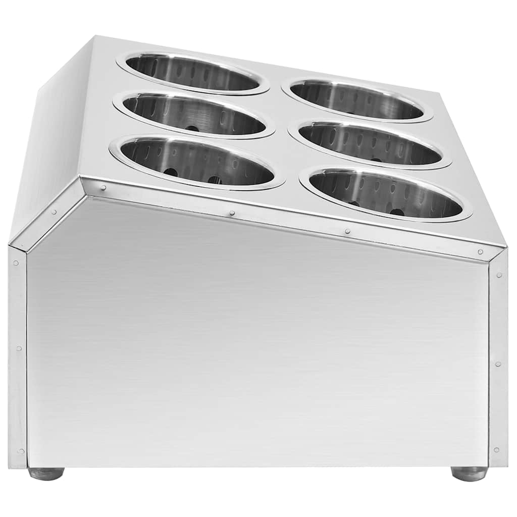 The six-grid utensil tray from a high angle, showing the slanted top