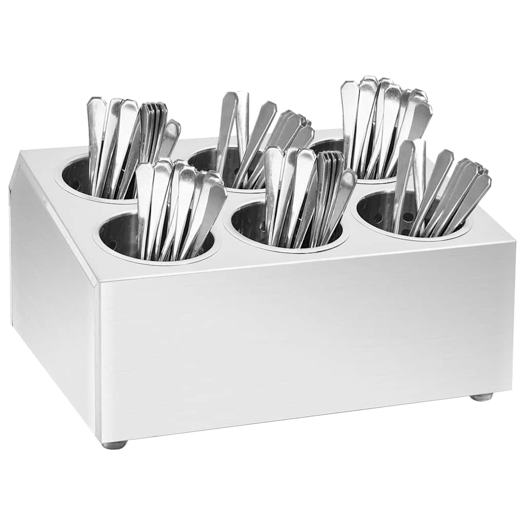 vidaXL Cutlery Holder 6 Grids Square Stainless Steel with cutlery in each grid