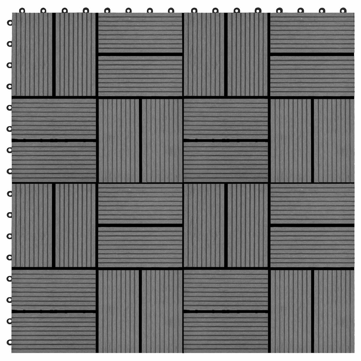 a larger arrangement of grey WPC decking tiles showing a repeating pattern