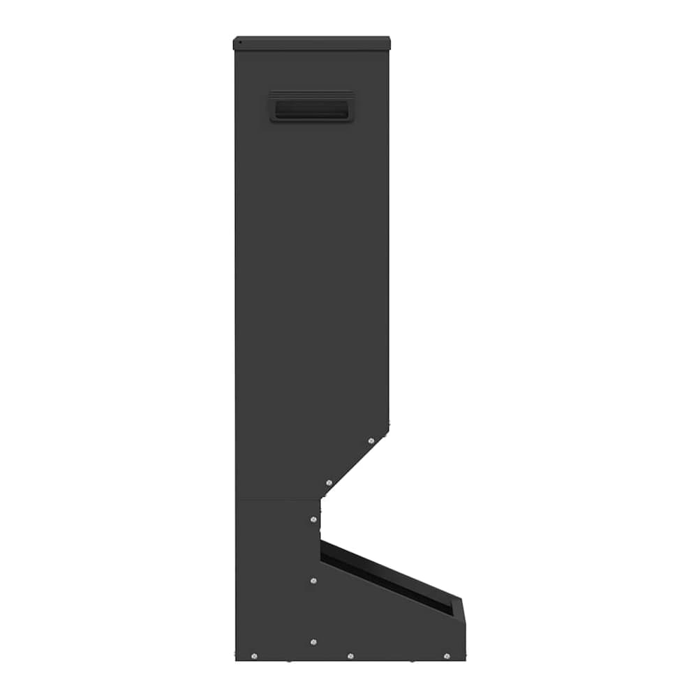 the black steel deer feeder shown from the side