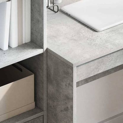 Close up of the concrete grey desk surface and a drawer detail
