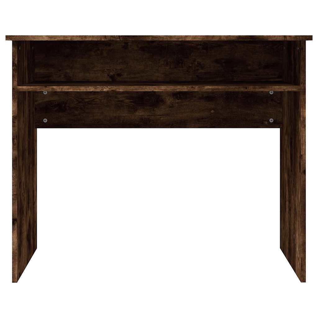 The desk viewed directly from the front showing the open shelf structure