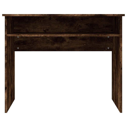 The desk viewed directly from the front showing the open shelf structure