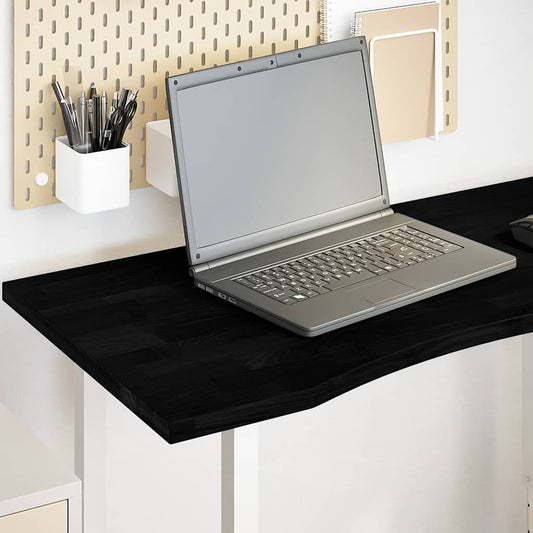 vidaXL Desk Top Dark Brown Solid Wood Oak Rectangular with a laptop on it