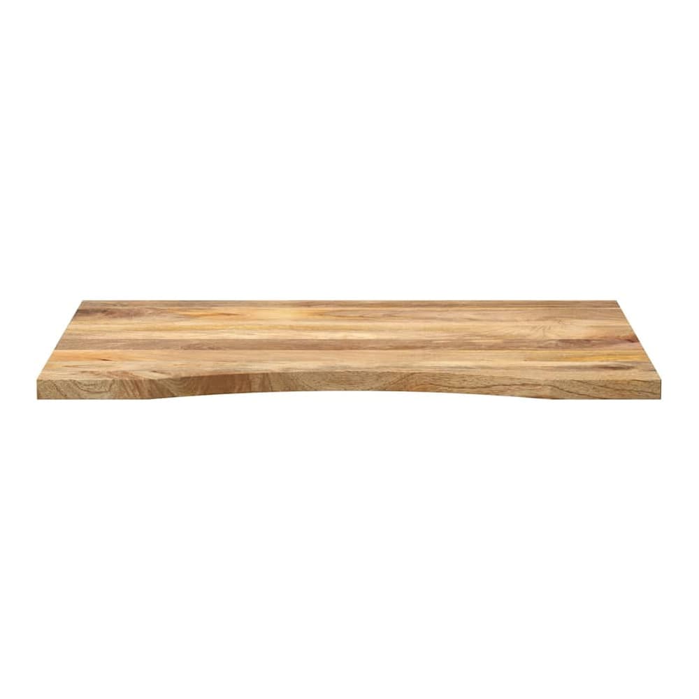 the curved desk top, presented from a side profile to show its shape and texture