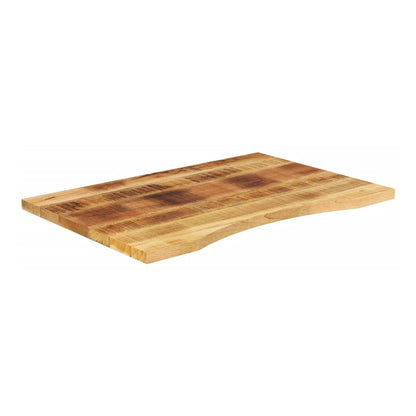The solid wood table top with a curved front edge, showing the natural wood grain