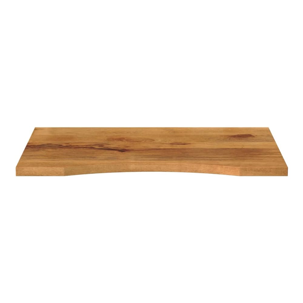 The solid wood table top with a curved front edge, viewed from the side