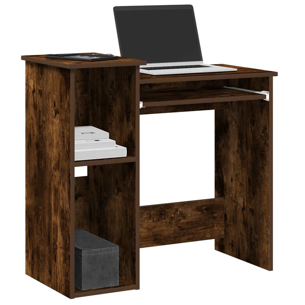 vidaXL Desk with Shelves Smoked Oak Engineered Wood with a laptop on top and books on the shelf