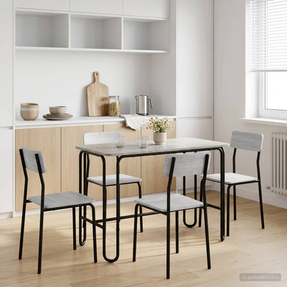 vidaXL Dining Table Engineered Wood Concrete Grey set up with four chairs in a kitchen