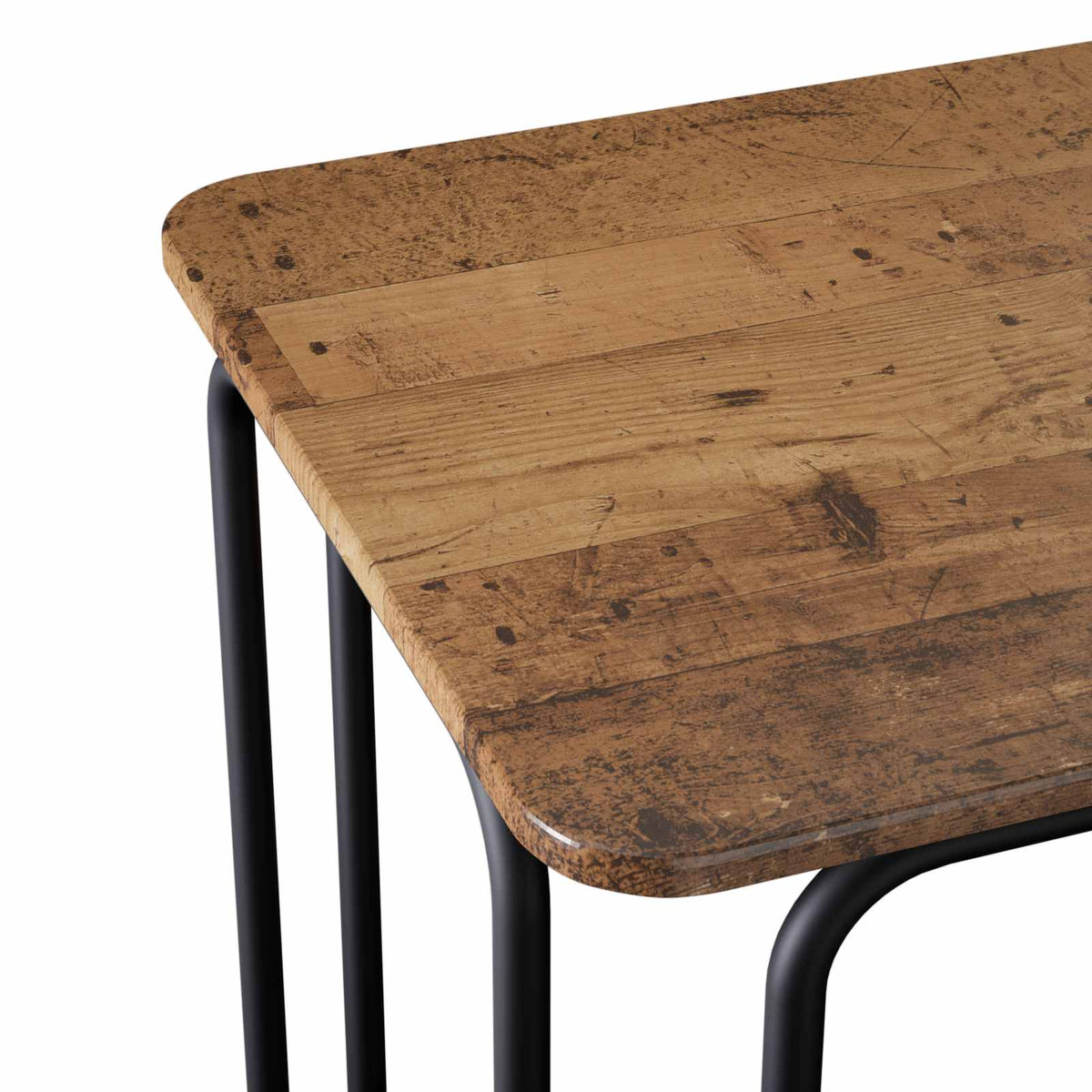 close up of the corner of the dining table showing the wood effect