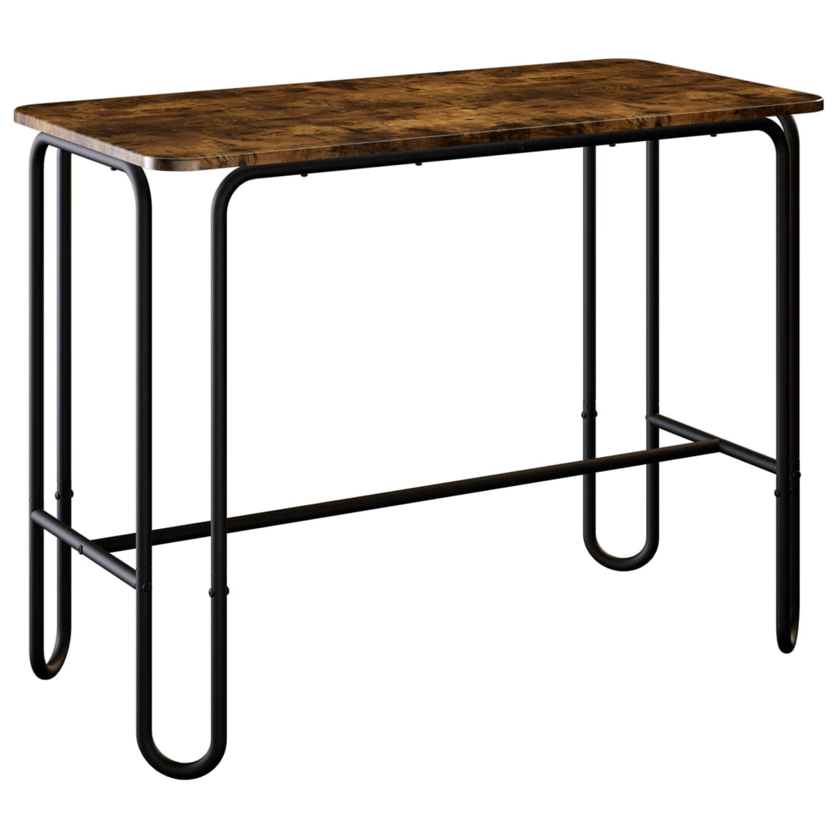 The compact dining table with a smoked oak effect top and black metal legs