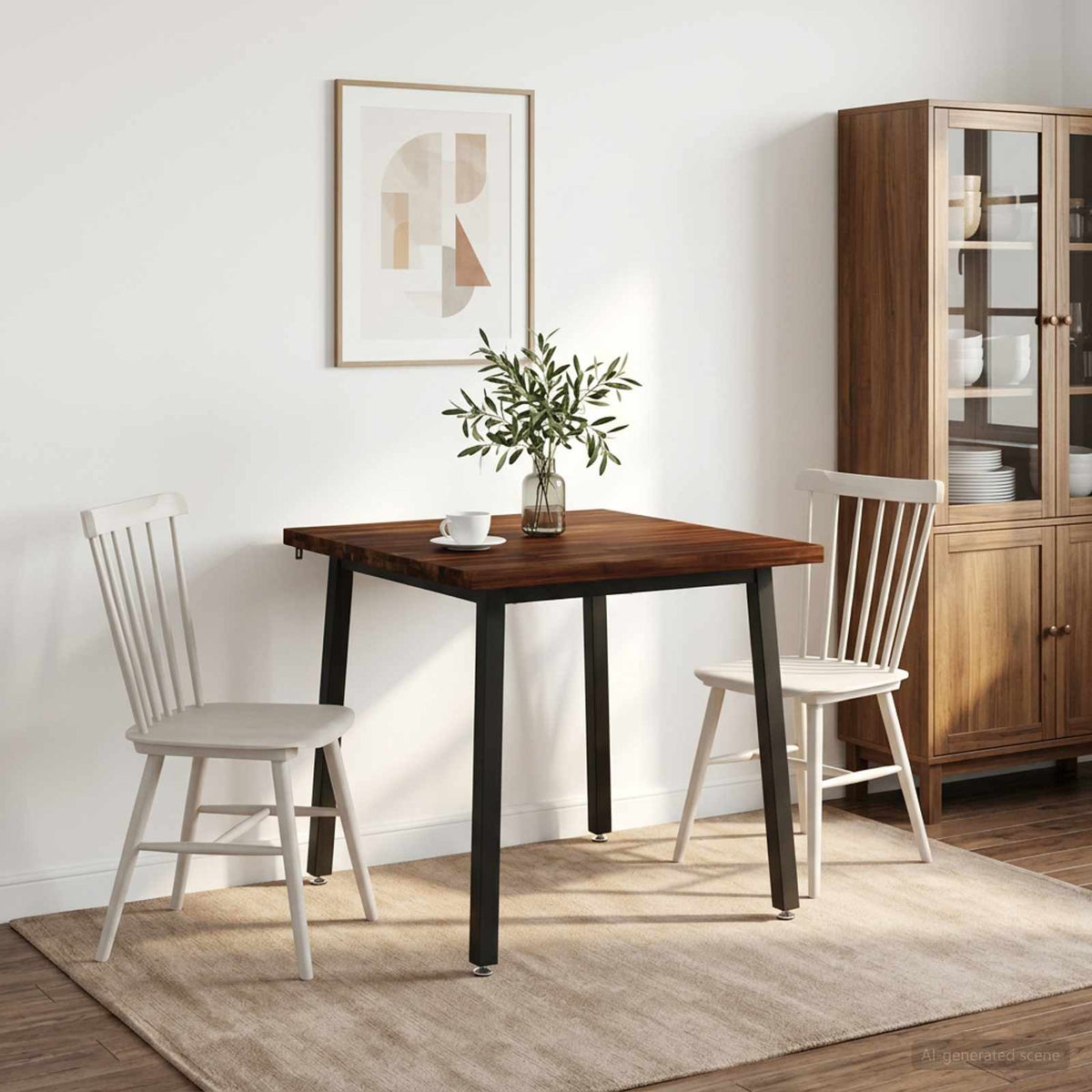 Dining Table 60 x 55 x 75 cm Solid Acacia Wood Square Depth 55 cm Width 60 cm Dark brown and black