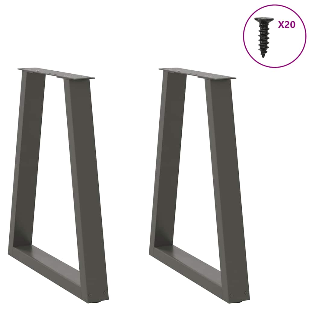Two anthracite steel V-shaped table legs with a small packet of screws