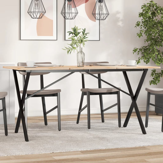 vidaXL Dining Table Legs X-Frame Steel with a wooden tabletop and chairs around it