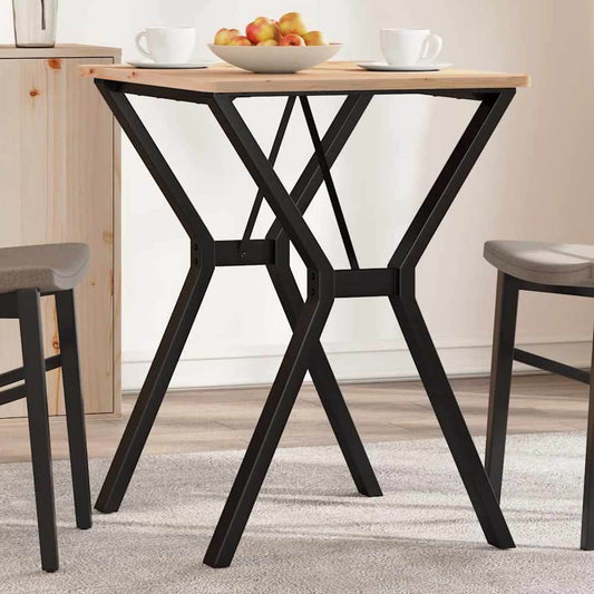 vidaXL Dining Table Legs Y-Frame Steel supporting a small wooden table top with cups and fruit