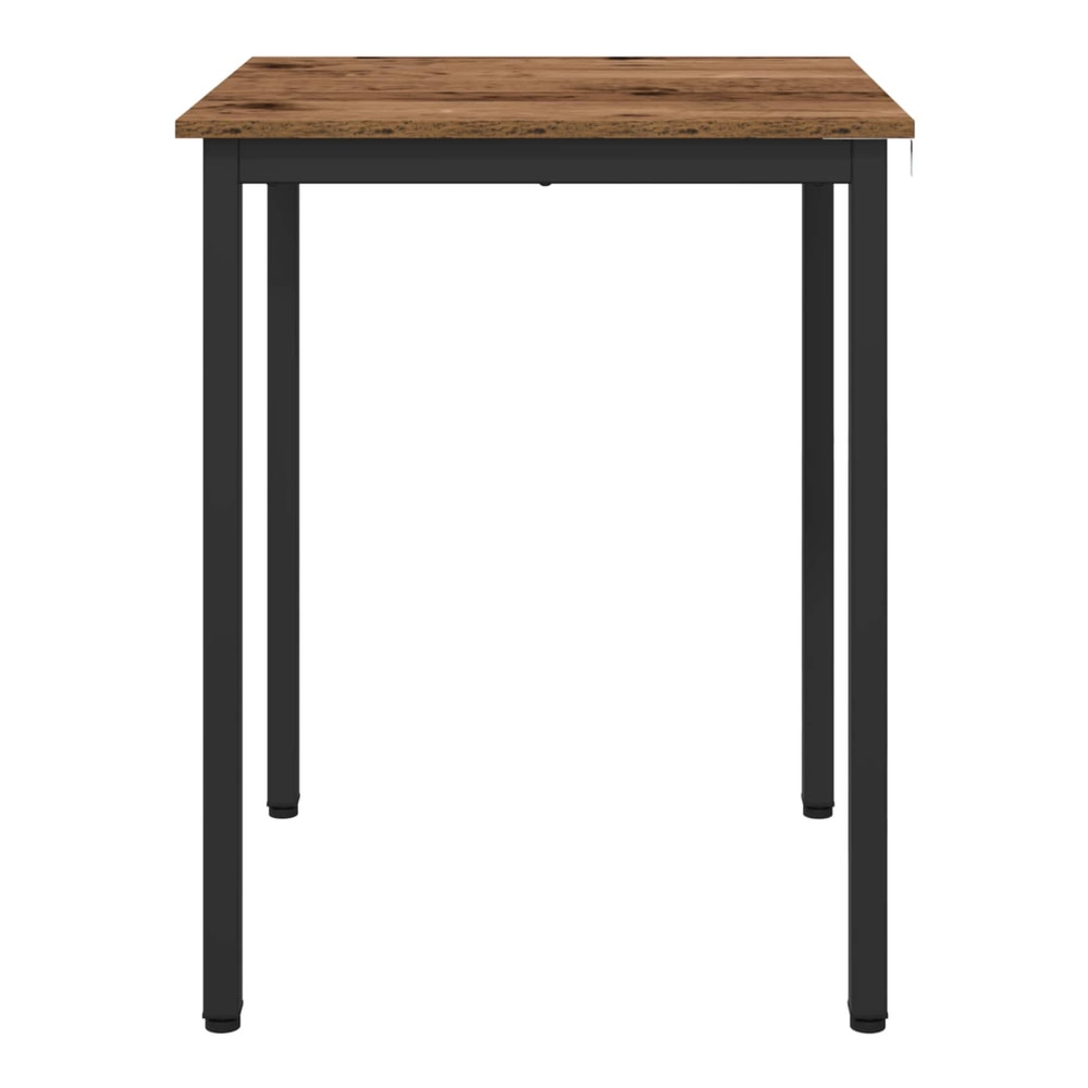 Dining table from a slightly elevated front angle, showing the wood effect top