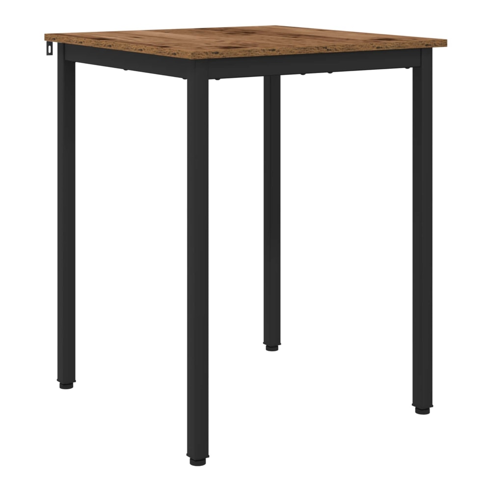 Square dining table with a rustic wood effect top and black metal legs