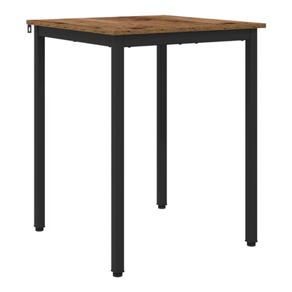 Square dining table with a rustic wood effect top and black metal legs