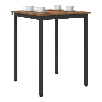 Small square dining table with four cups on top, set against a white background