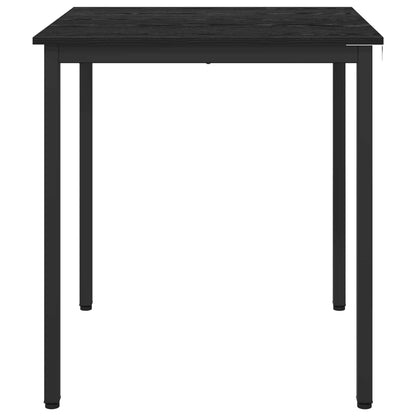front view of the black oak square dining table with metal legs