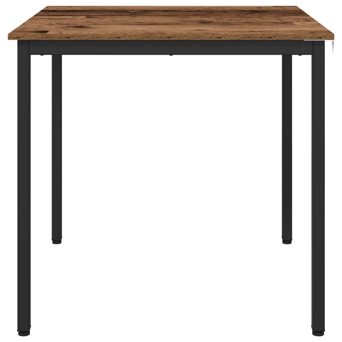 The dining table seen from the side showing the clean lines of the black metal legs