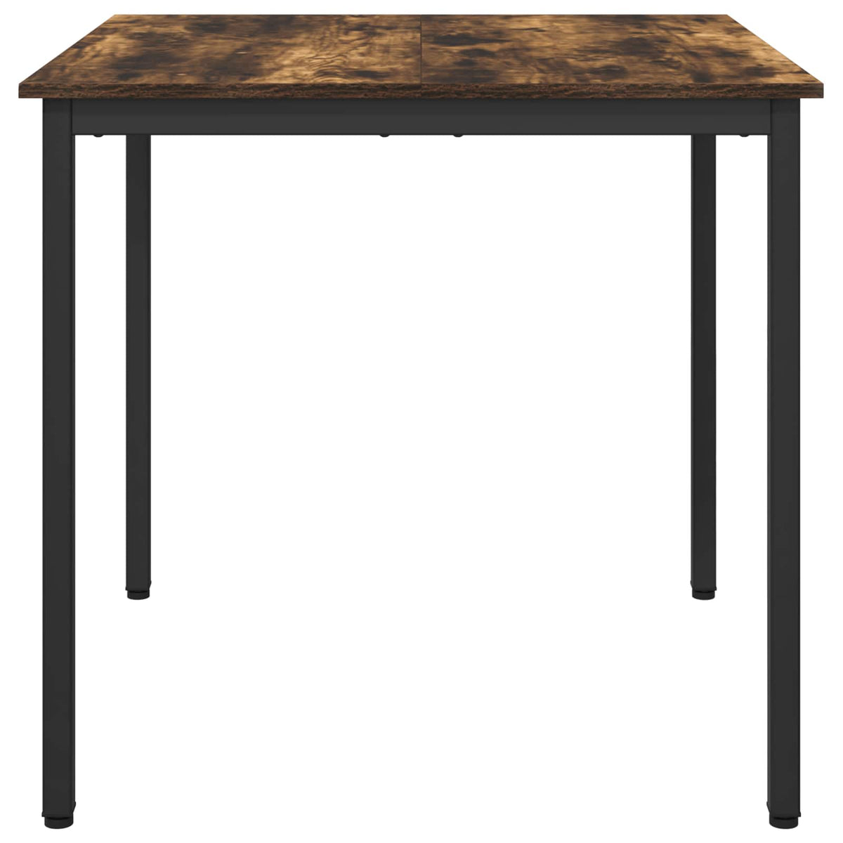 the dining table viewed directly from the front with a clear view of the dark tabletop