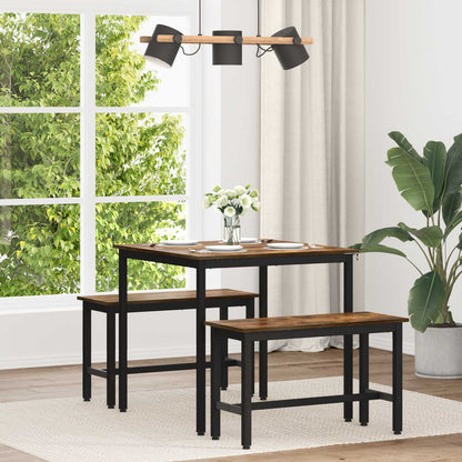 vidaXL Dining Tables Engineered Wood Smoked Oak Square set with two benches in a bright dining room
