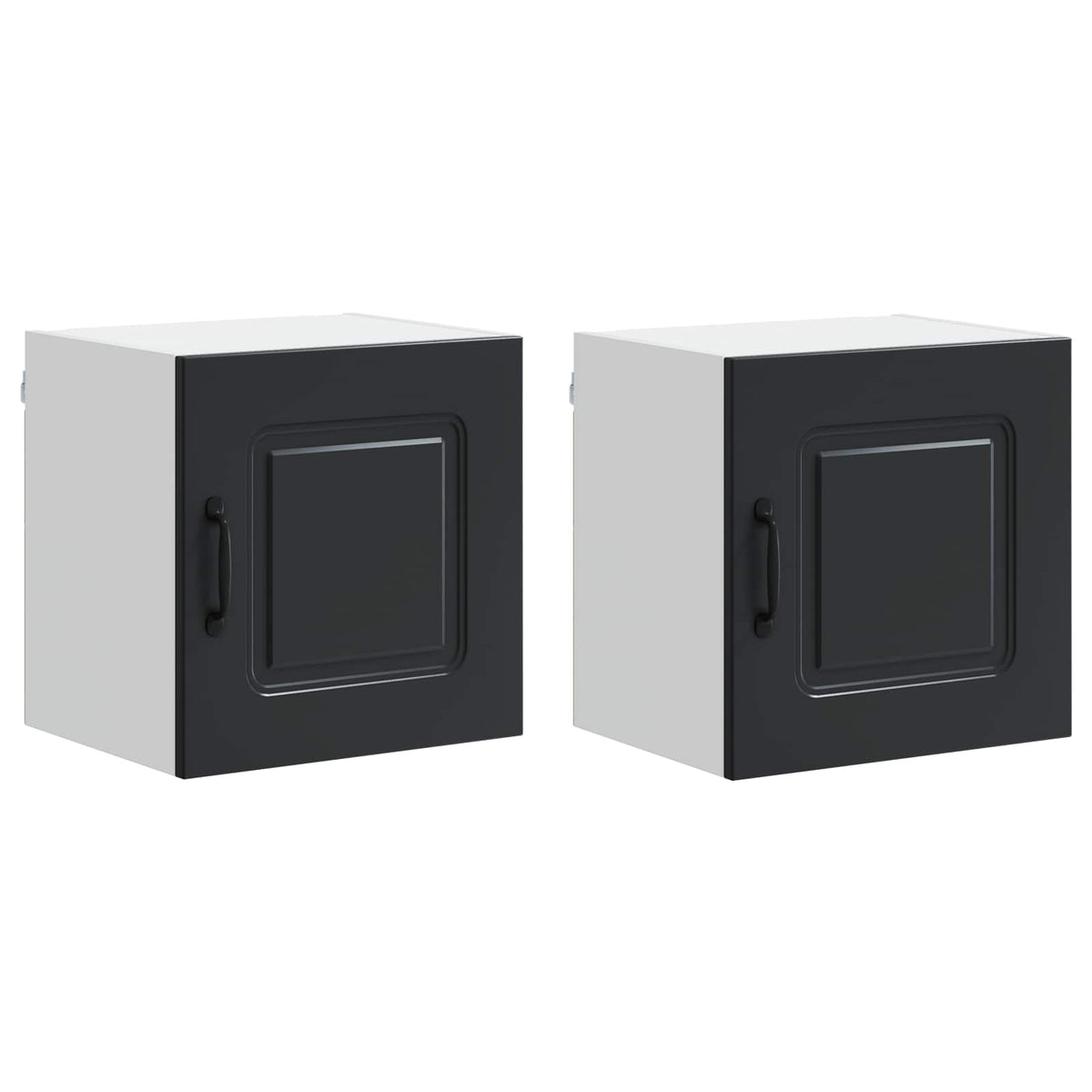 Two identical dishwasher panels with black doors and white side frames on a white background