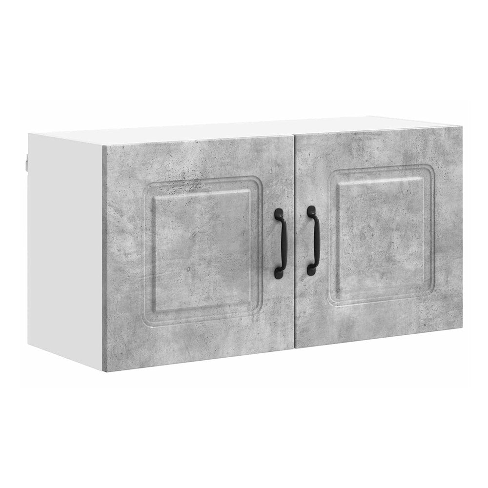 concrete grey kitchen cabinet with two doors and black handles