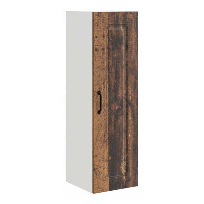 The side of the dishwasher panel cabinet showing its white side and old wood effect door