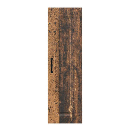 Close up of the old wood effect door of the dishwasher panel cabinet