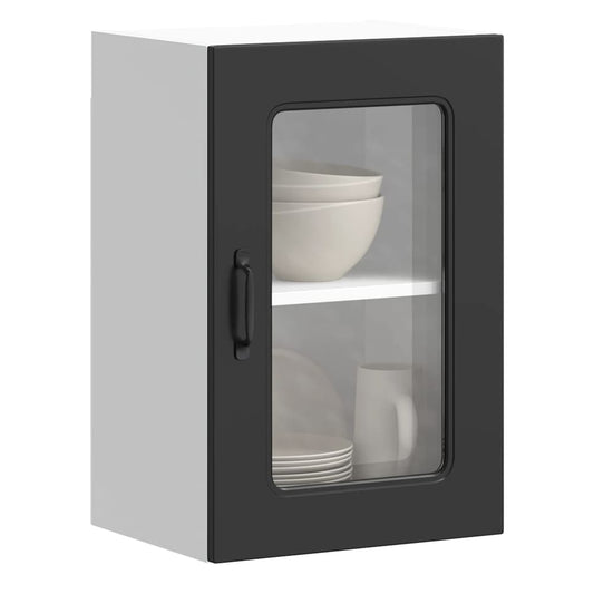 Dishwasher Panel with 2 Glass Doors KALMAR Black 1x wall glass cabinet (1 door) 40 cm wide 40 cm high–2x wall glass cabinet (1 door) 40 cm wide 80 cm high 1x wall glass cabinet (1 door) 40 cm wide 60 cm high
