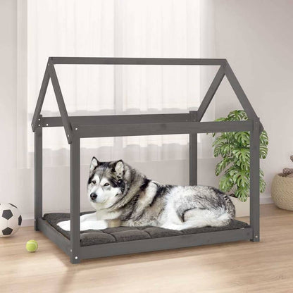 vidaXL Dog Bed Grey Solid Wood Pine with a dog resting inside