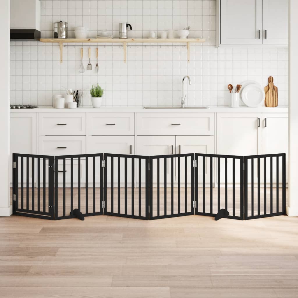 Dog Gate Foldable Panels 150 cm Poplar Wood Width 50 cm Black