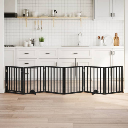 Dog Gate Foldable Panels 150 cm Poplar Wood Width 50 cm Black