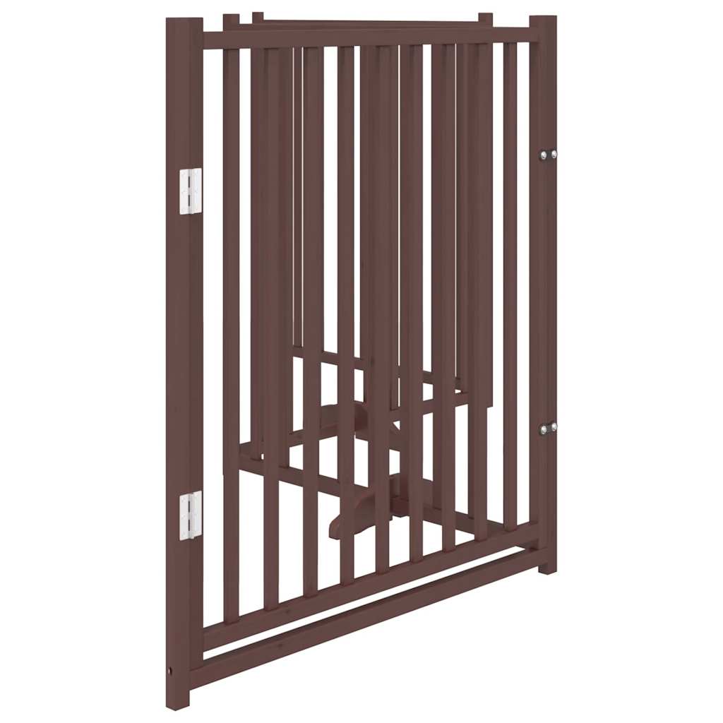 A close up of the brown oak dog gate, folded for storage