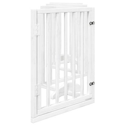 Close-up of the hinge and latch mechanism on the white dog gate