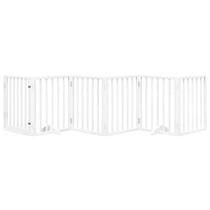 The white dog gate with door, fully extended in a straight line