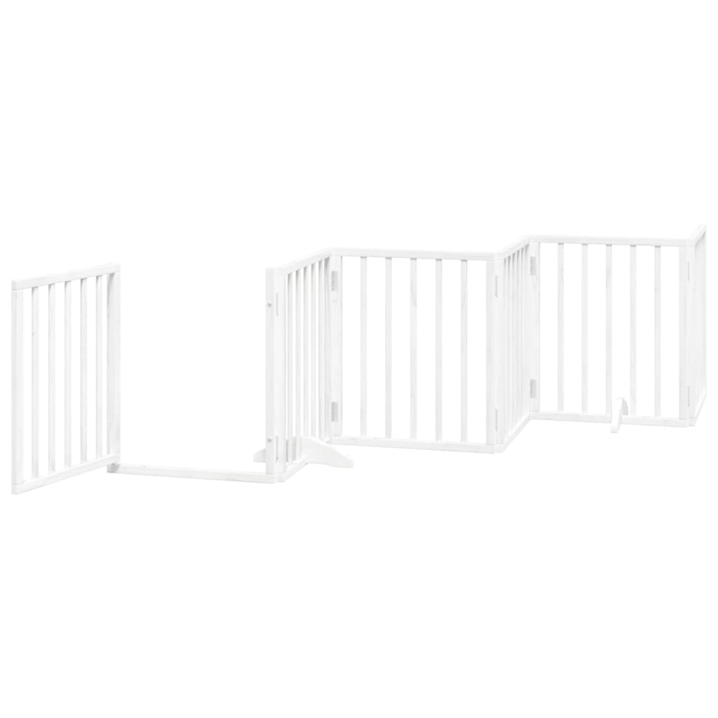 The white dog gate with door, with one panel opened outwards
